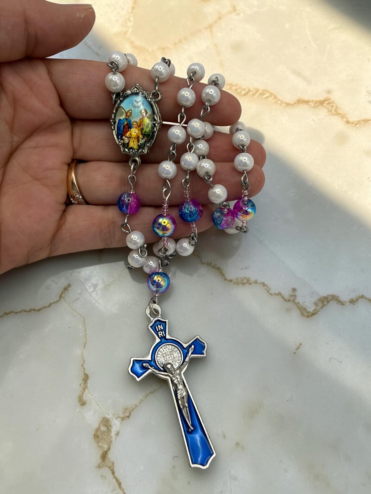 Holy Family Rosary St. Benedict crucifix detail