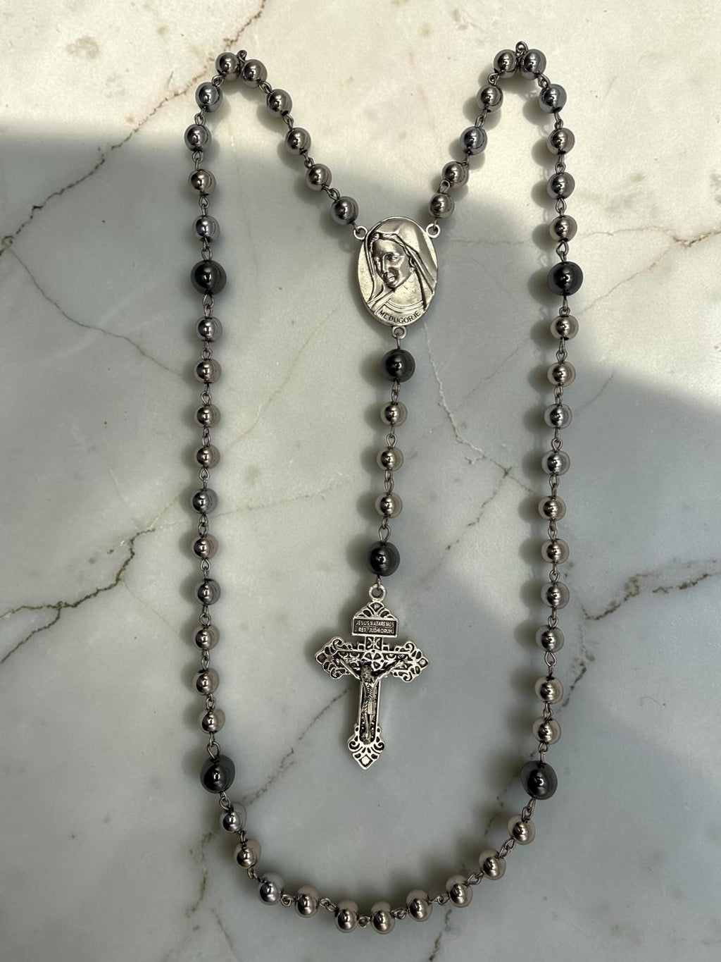Medjugorje gunmetal hematite rosary alternate view