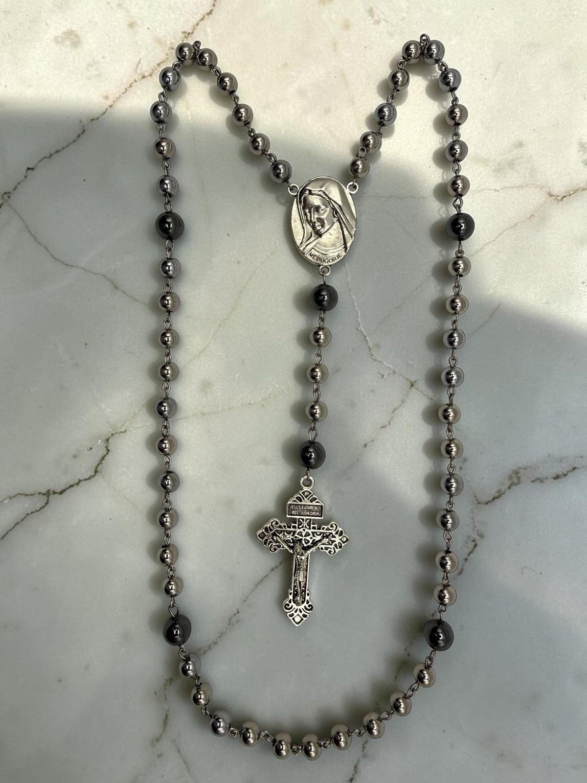 Medjugorje gunmetal hematite rosary alternate view