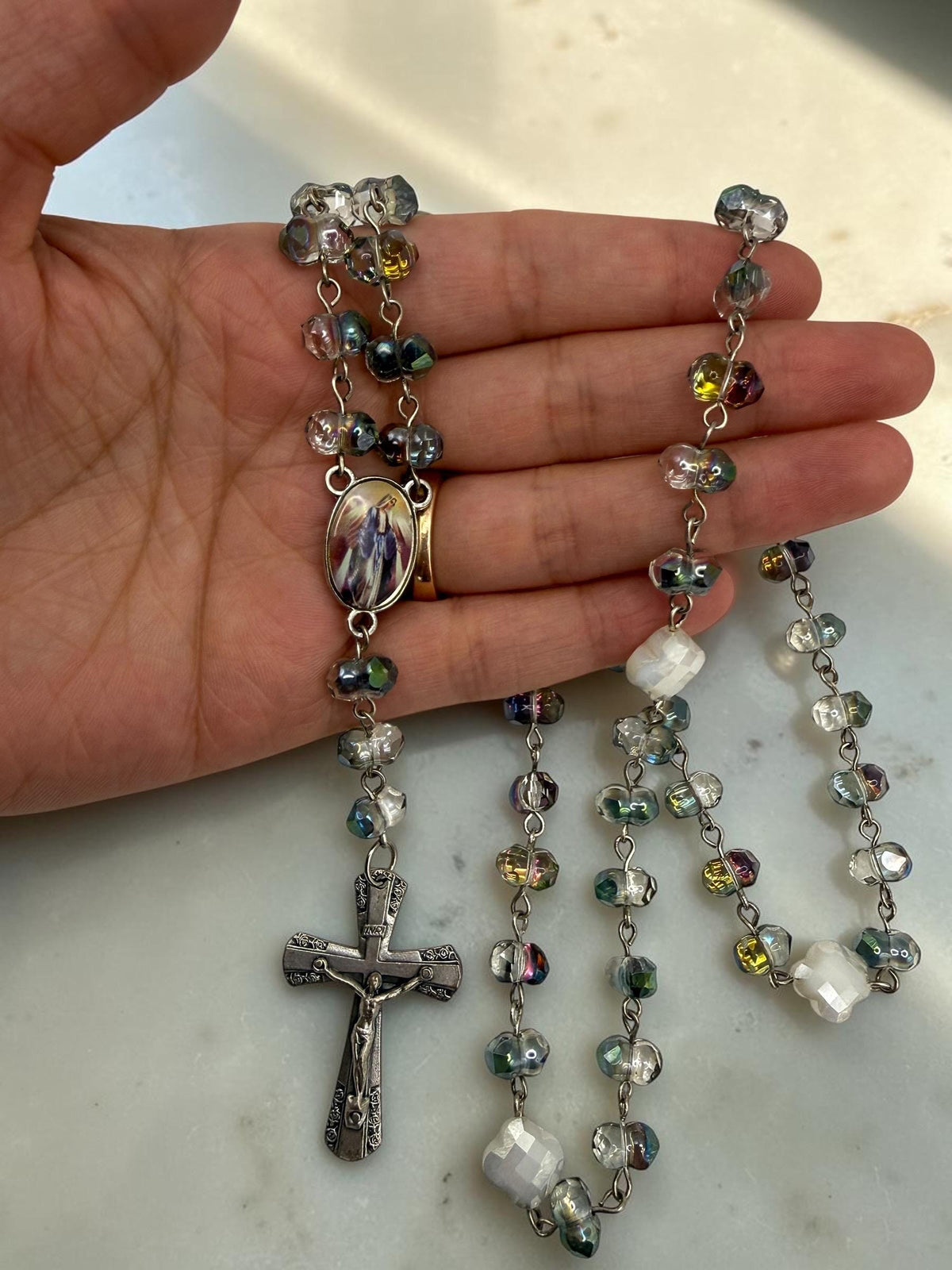 Our Lady of Fatima Aurora Crystal Rosary alternate view