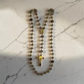 Purple and Green Glass Rosary with Miraculous Medal and St. Benedict crucifix