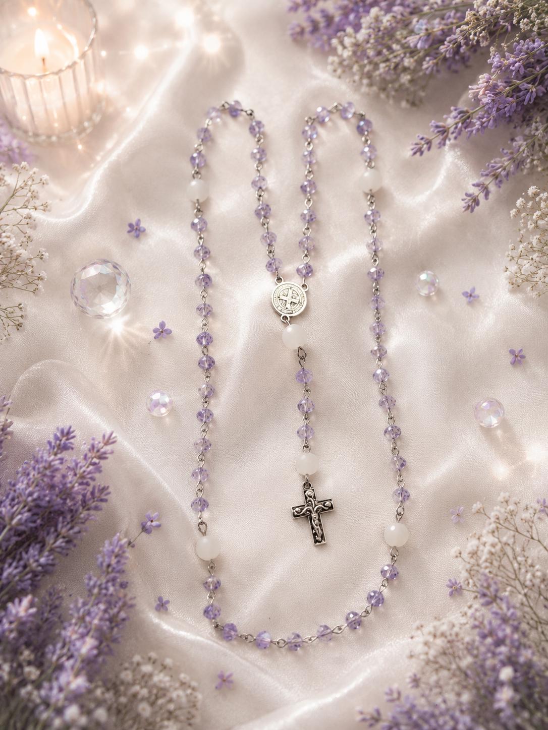 Lavender Crystal St. Benedict Rosary alternate view