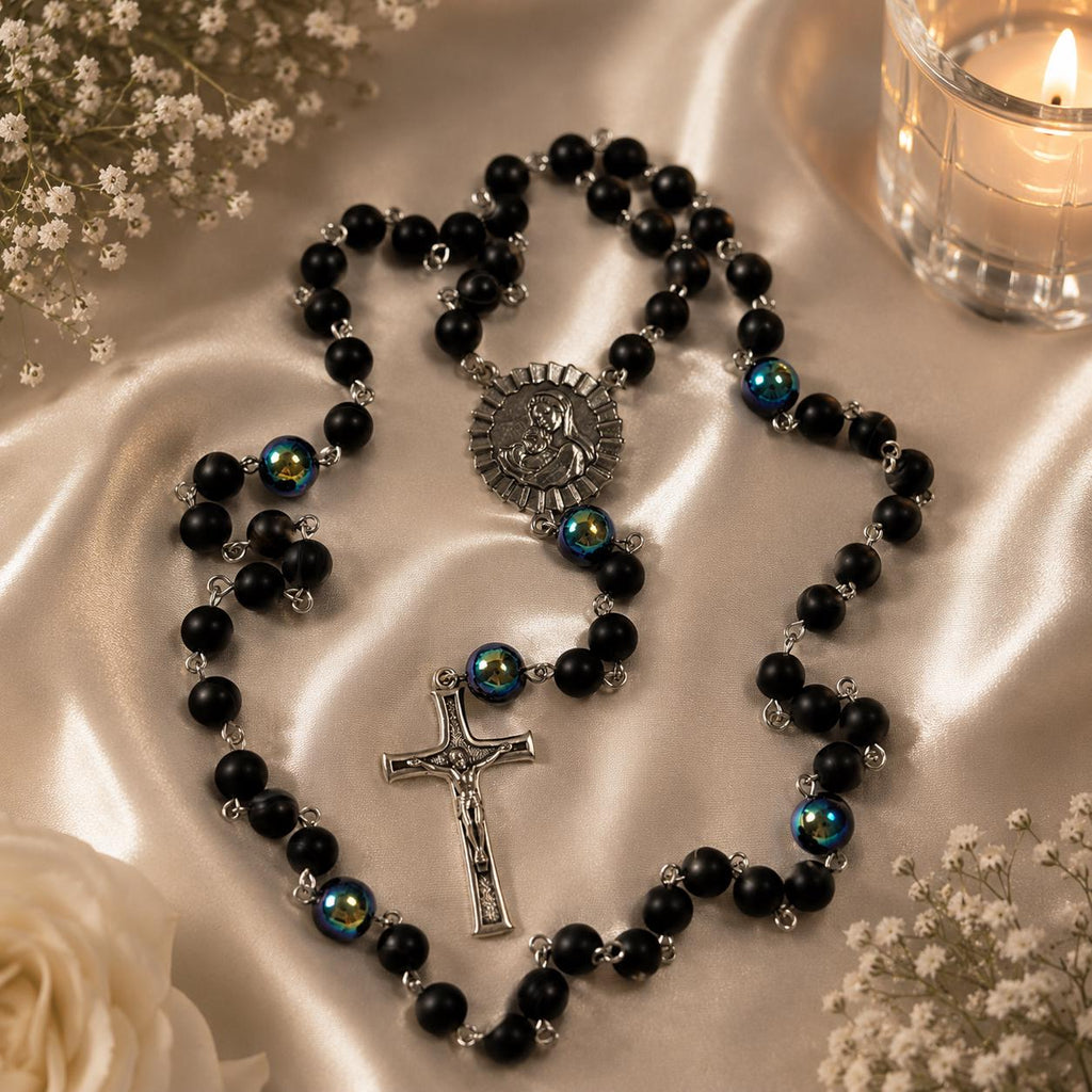 Blue Titanium Marian Rosary alternate view