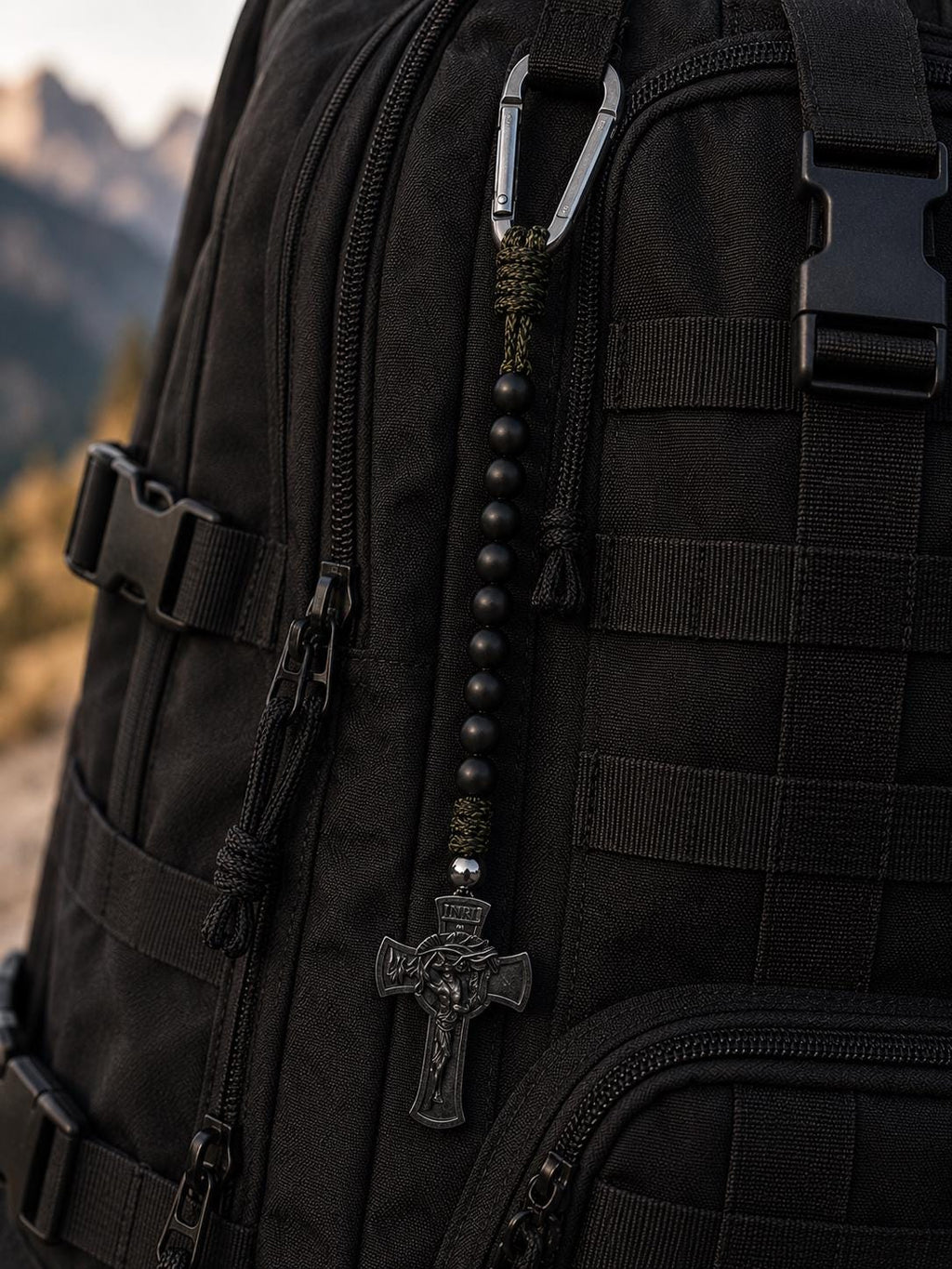 Black tactical paracord decade rosary alternate view