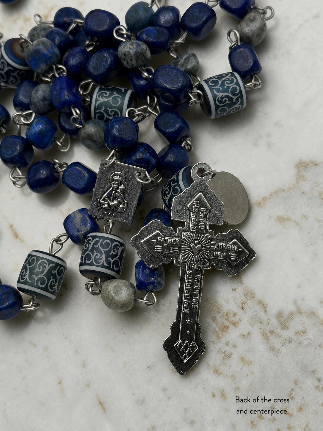 Blue Lapis Mary and Jesus Rosary alternate view