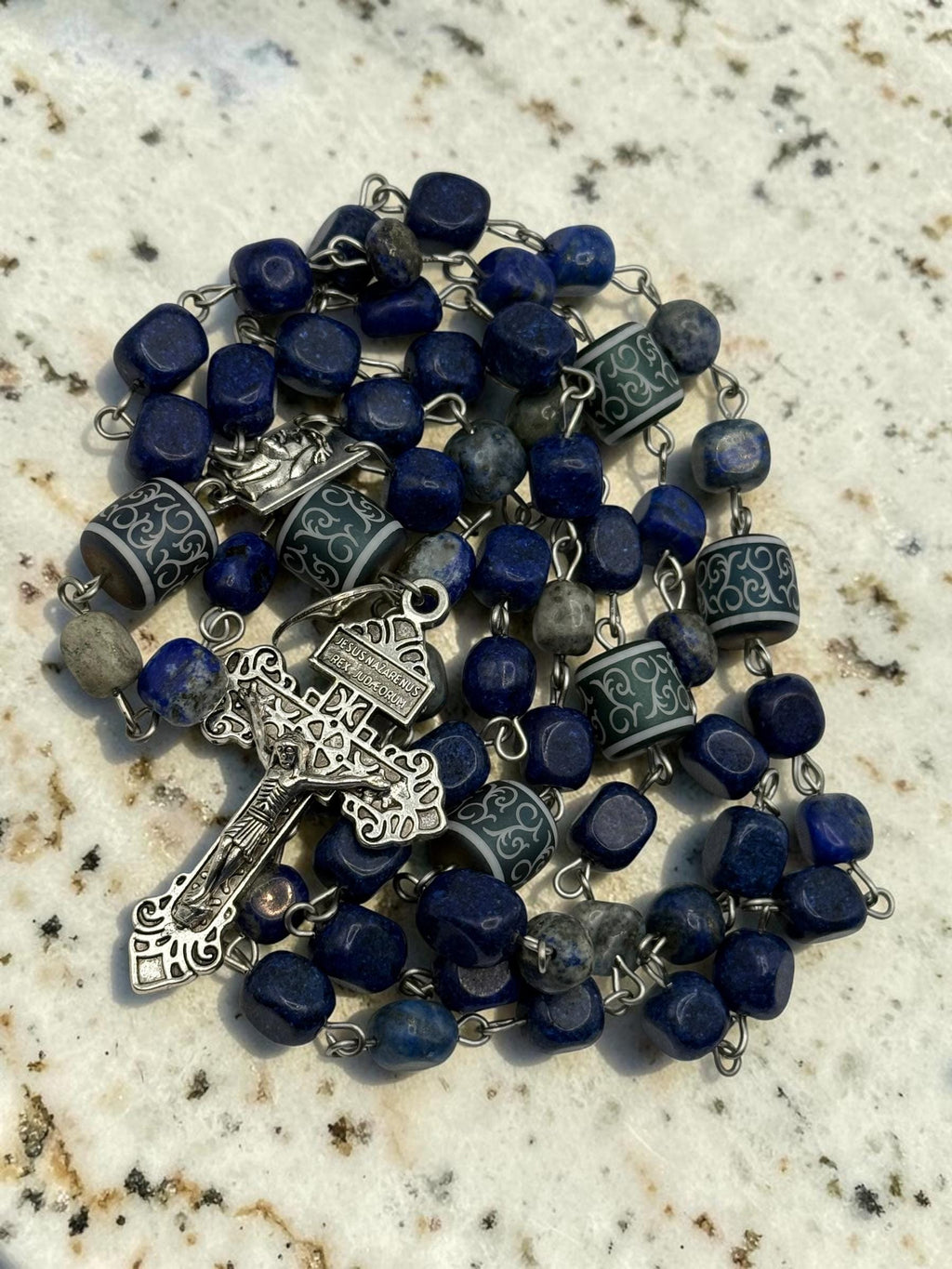 Blue Lapis Mary and Jesus Rosary