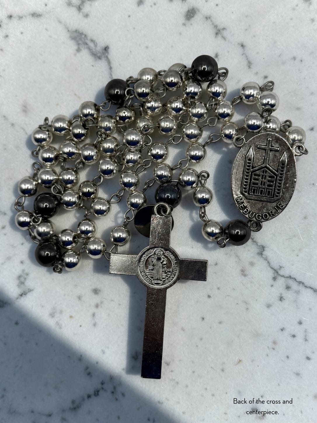 Silver Hematite Medjugorje Rosary alternate view