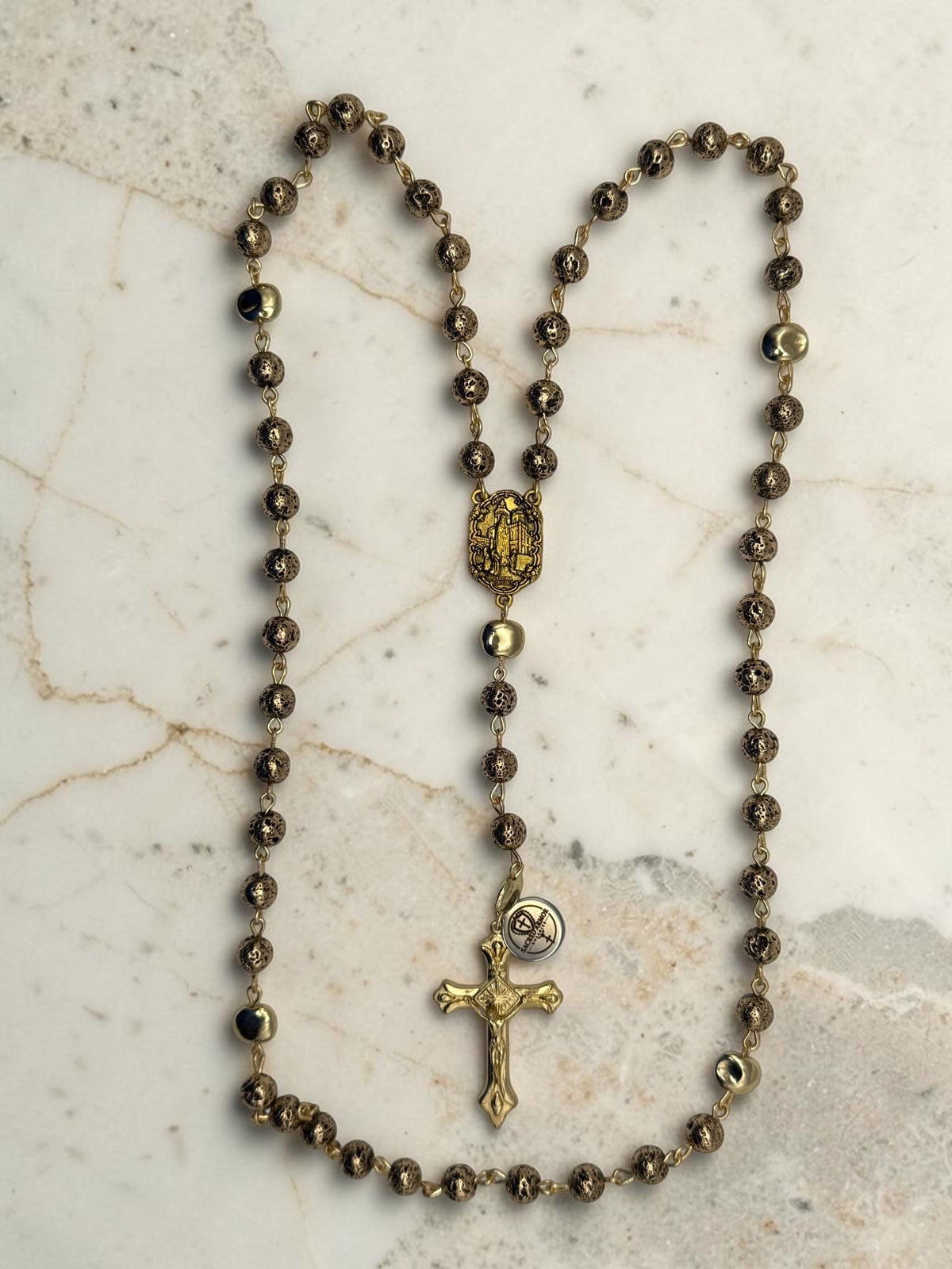 Our Lady of Fatima Bronze Lava Stone Rosary