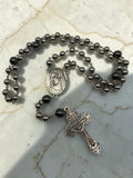 Medjugorje Rosary with gunmetal hematite beads and ornate crucifix