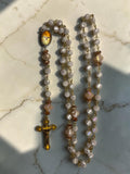 Holy Spirit Rosary with cream champagne glass beads and gold crucifix