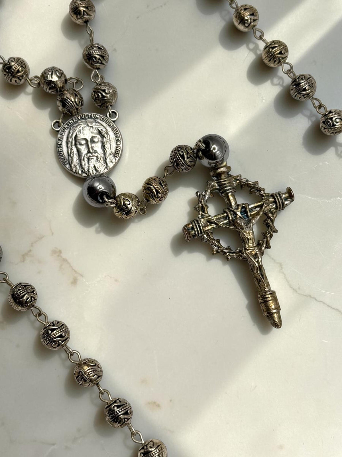Holy Face Hematite Rosary alternate view