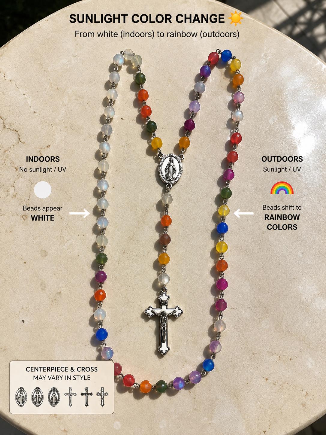 Sunlight color-changing Catholic Rosary with Miraculous Medal