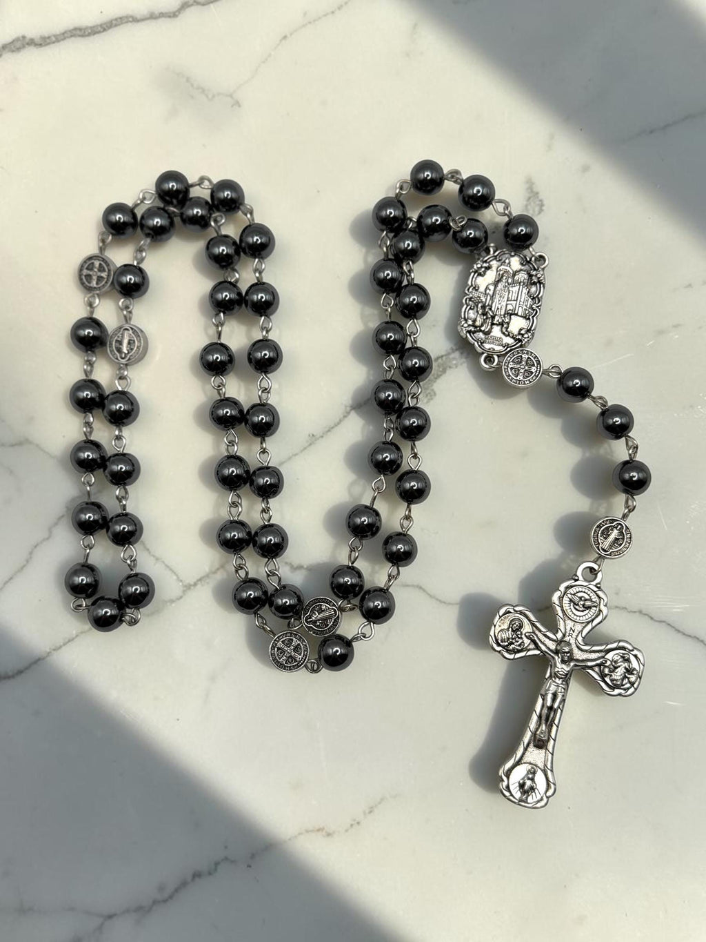 Black Hematite Fatima Rosary alternate view