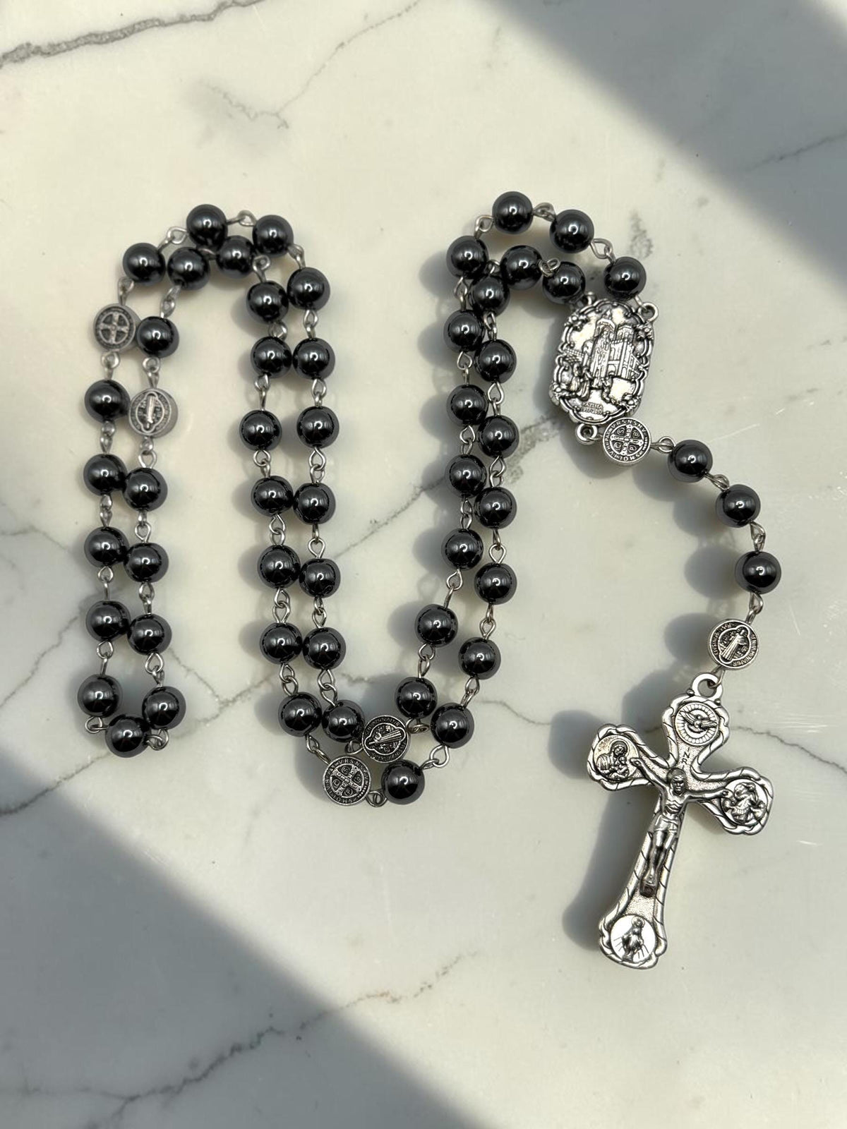 Black Hematite Fatima Rosary alternate view