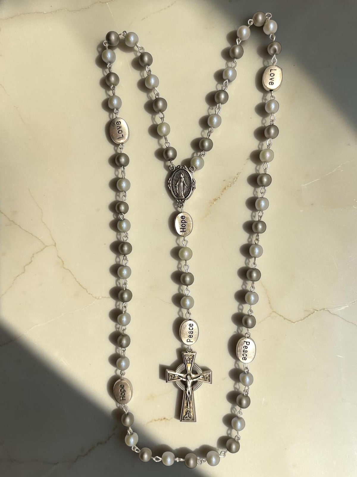 Love Hope Peace rosary devotional detail