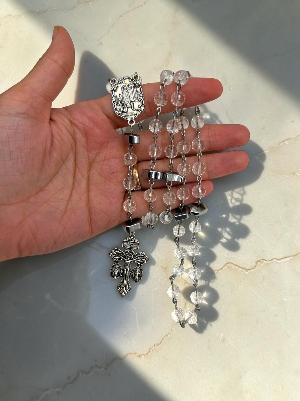 Crystal Fatima Rosary detail view