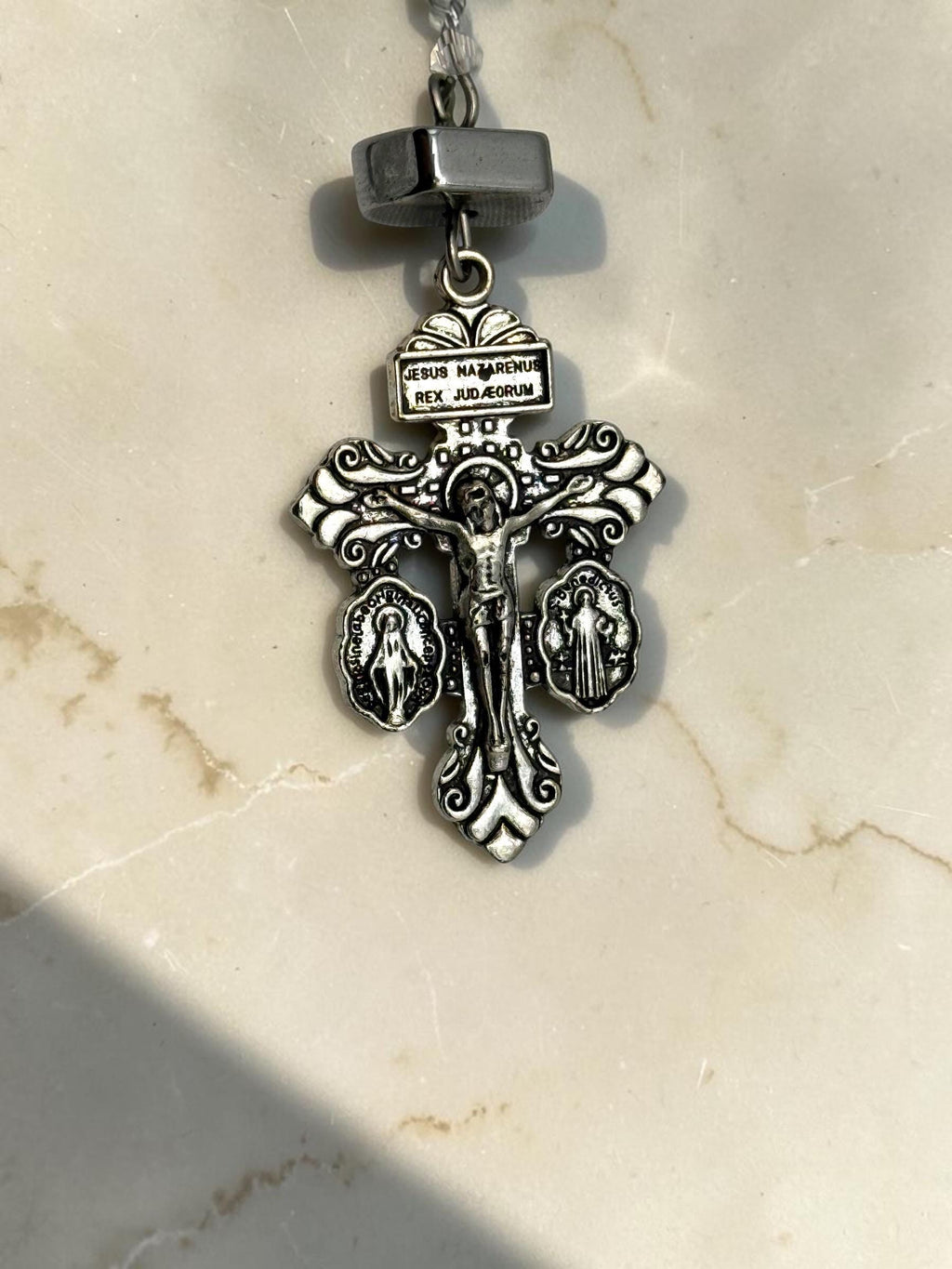 Crystal Fatima Rosary devotional detail