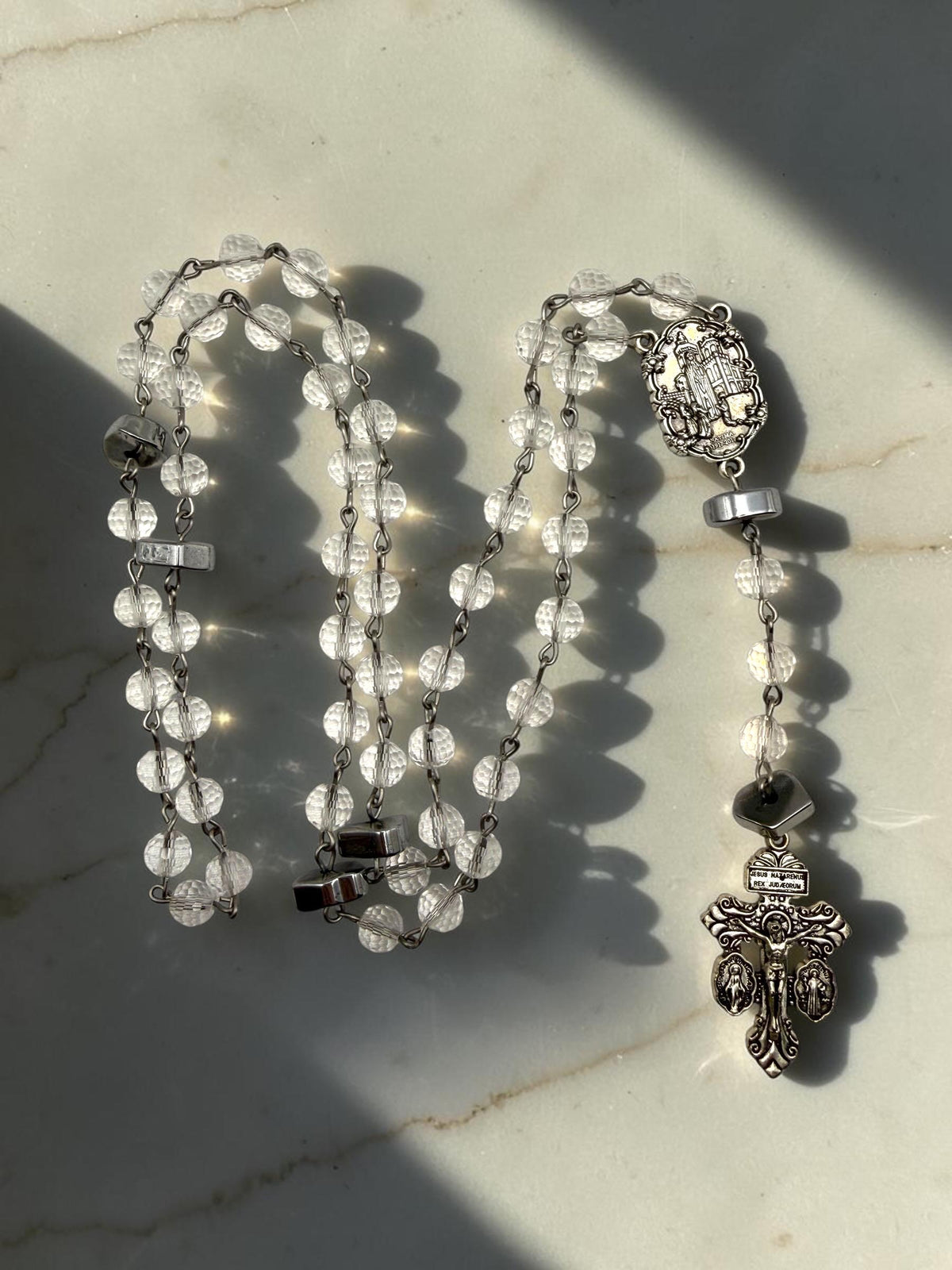 Crystal Fatima Rosary with Pardon Crucifix