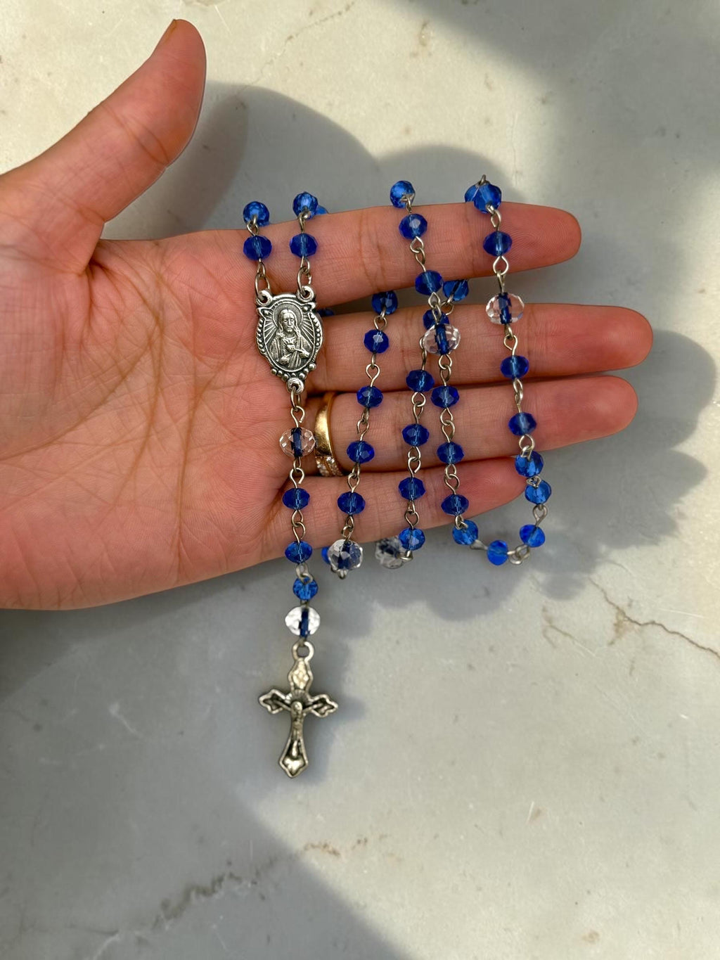 Blue Crystal Immaculate Heart Rosary alternate view