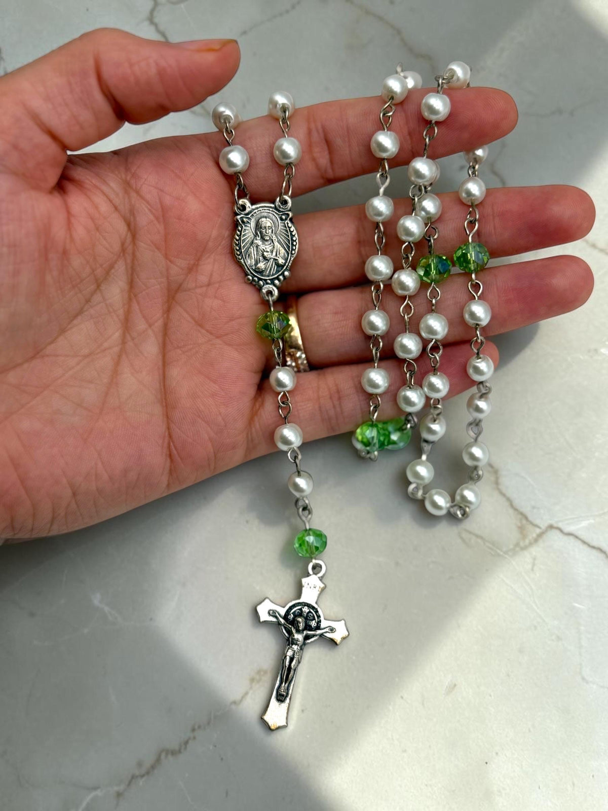 White Pearl Immaculate Heart Rosary additional view