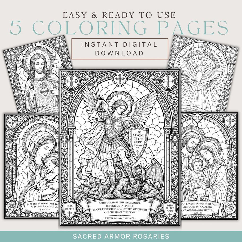 Catholic stained glass Holy Family coloring page printable detail