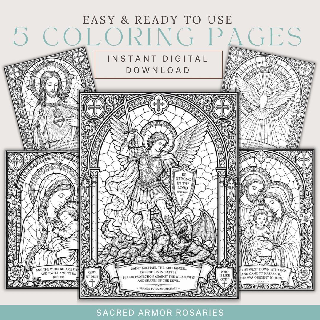 Catholic stained glass Holy Family coloring page printable detail