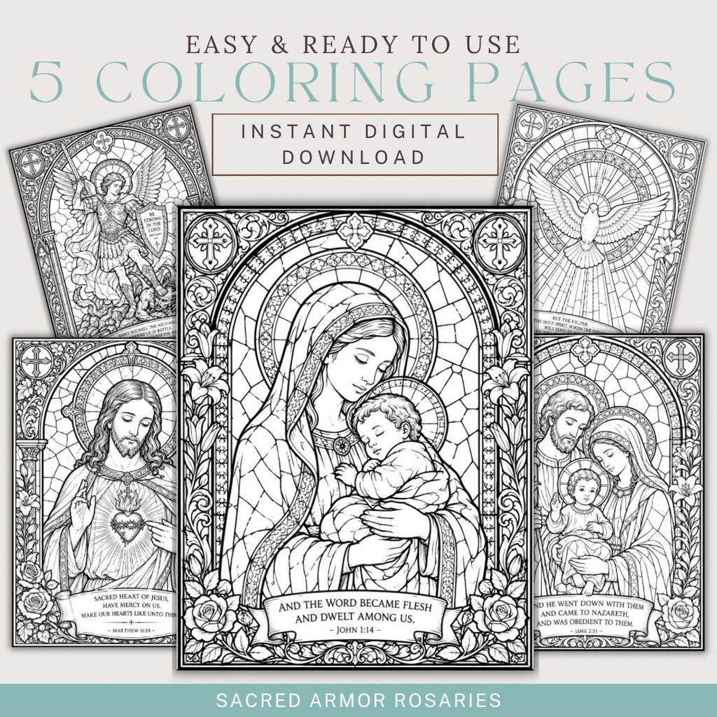 Catholic stained glass St. Michael coloring page printable detail