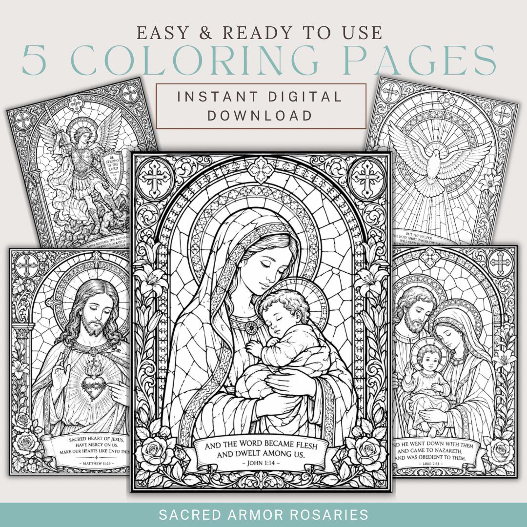 Catholic stained glass St. Michael coloring page printable detail