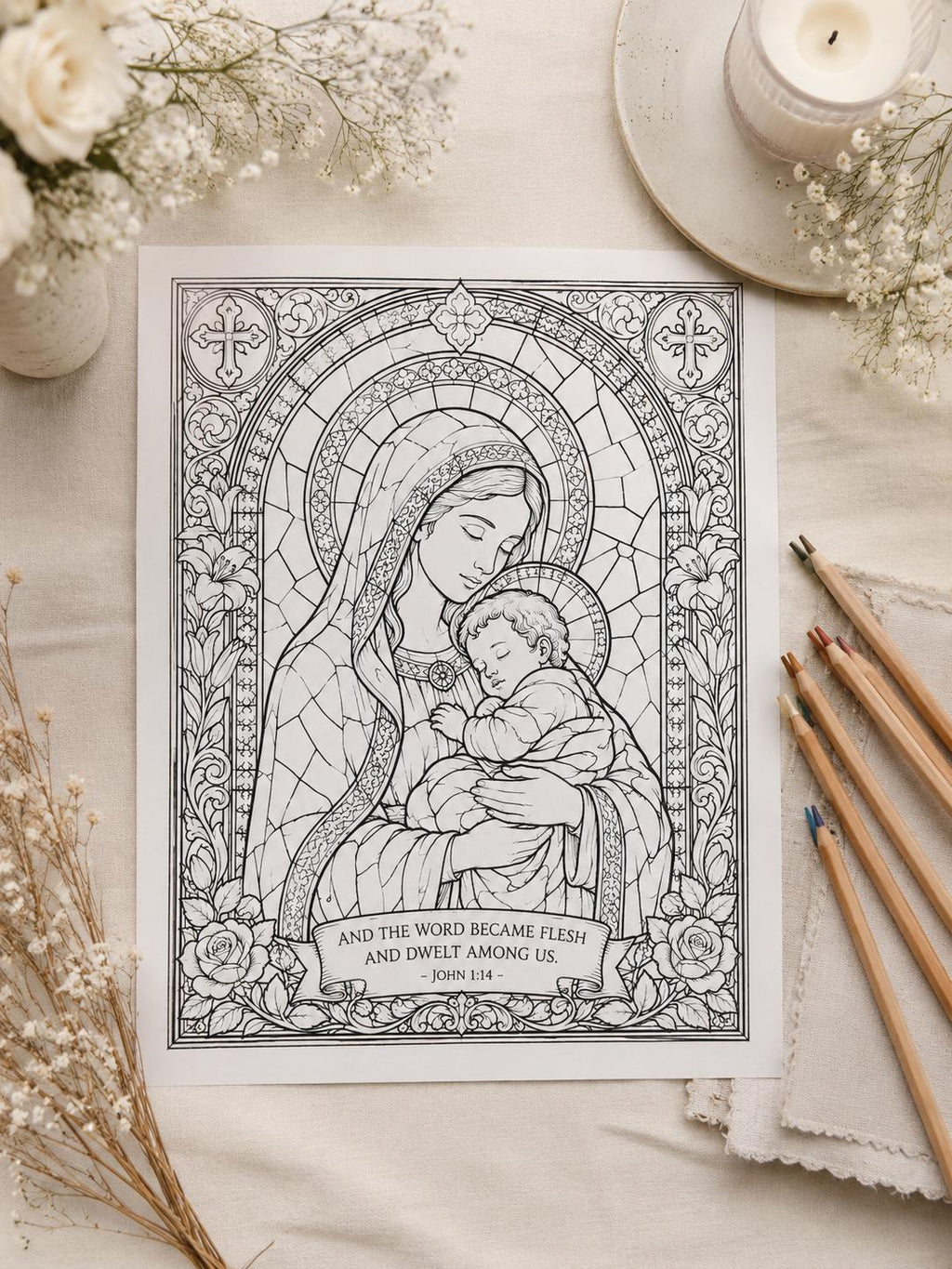 Catholic stained glass Jesus coloring page printable detail