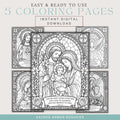 Catholic stained glass coloring pages bundle printable preview