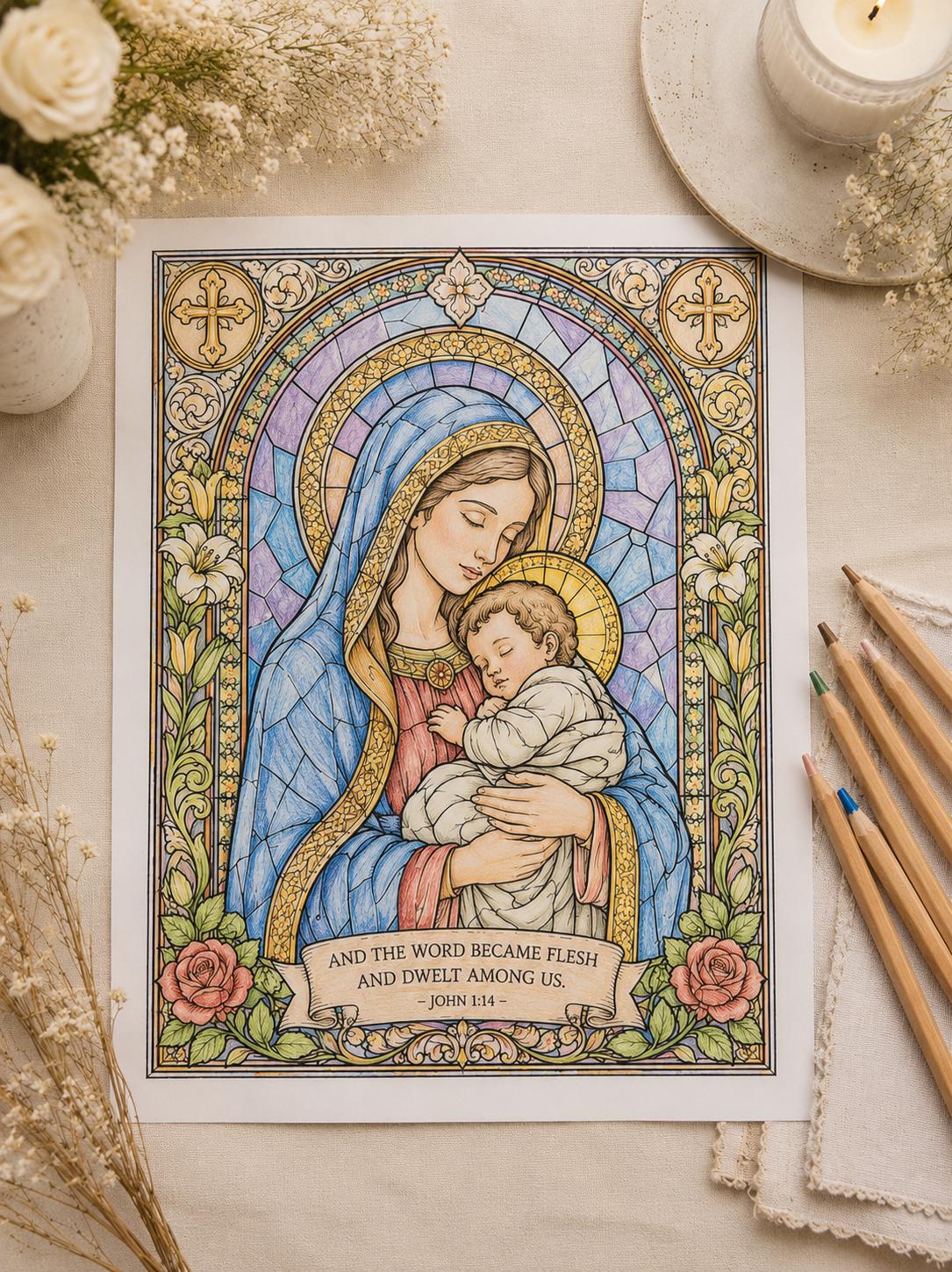 Catholic stained glass coloring pages printable preview