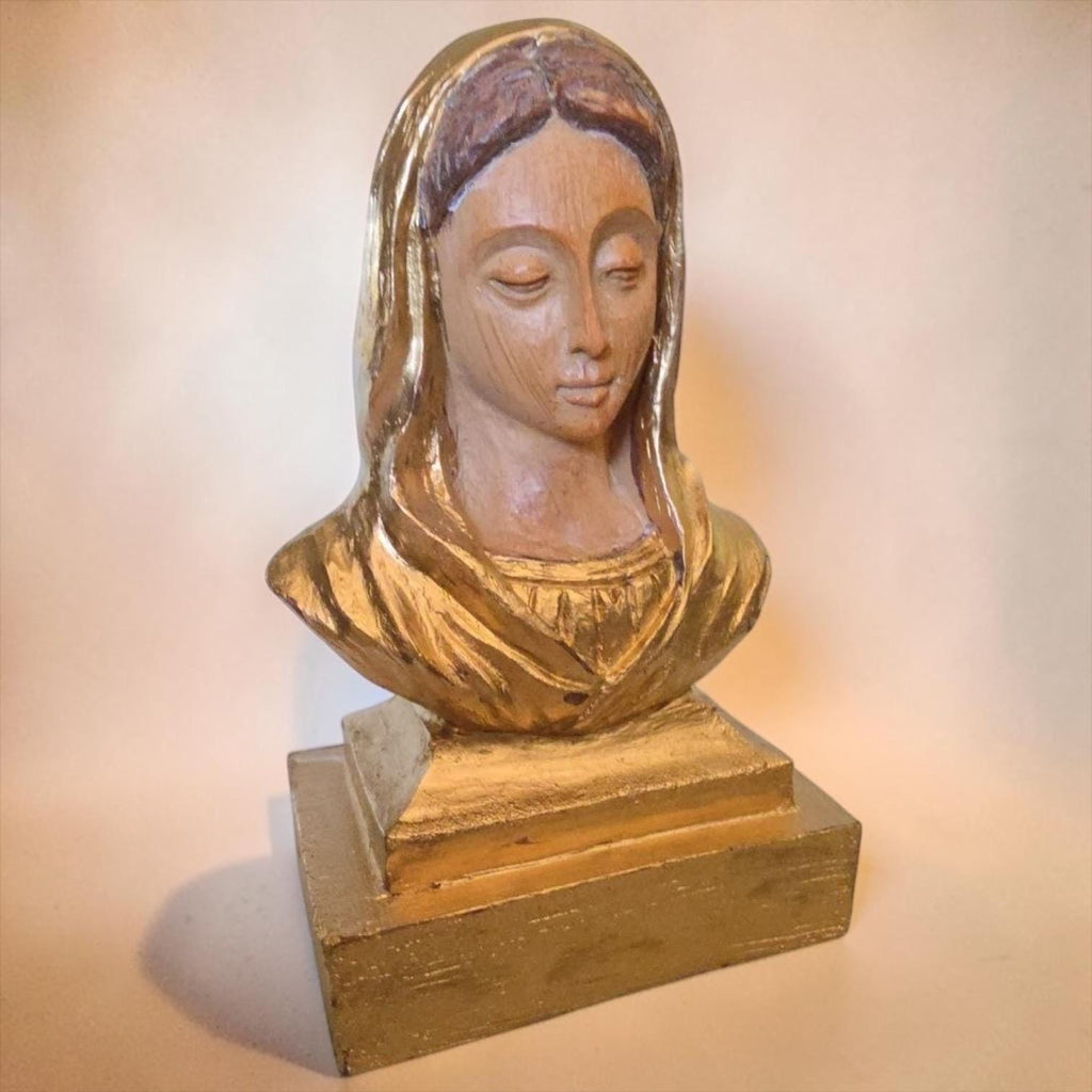 Gold Painted Virgin Mary bust statue for Catholic altar decor