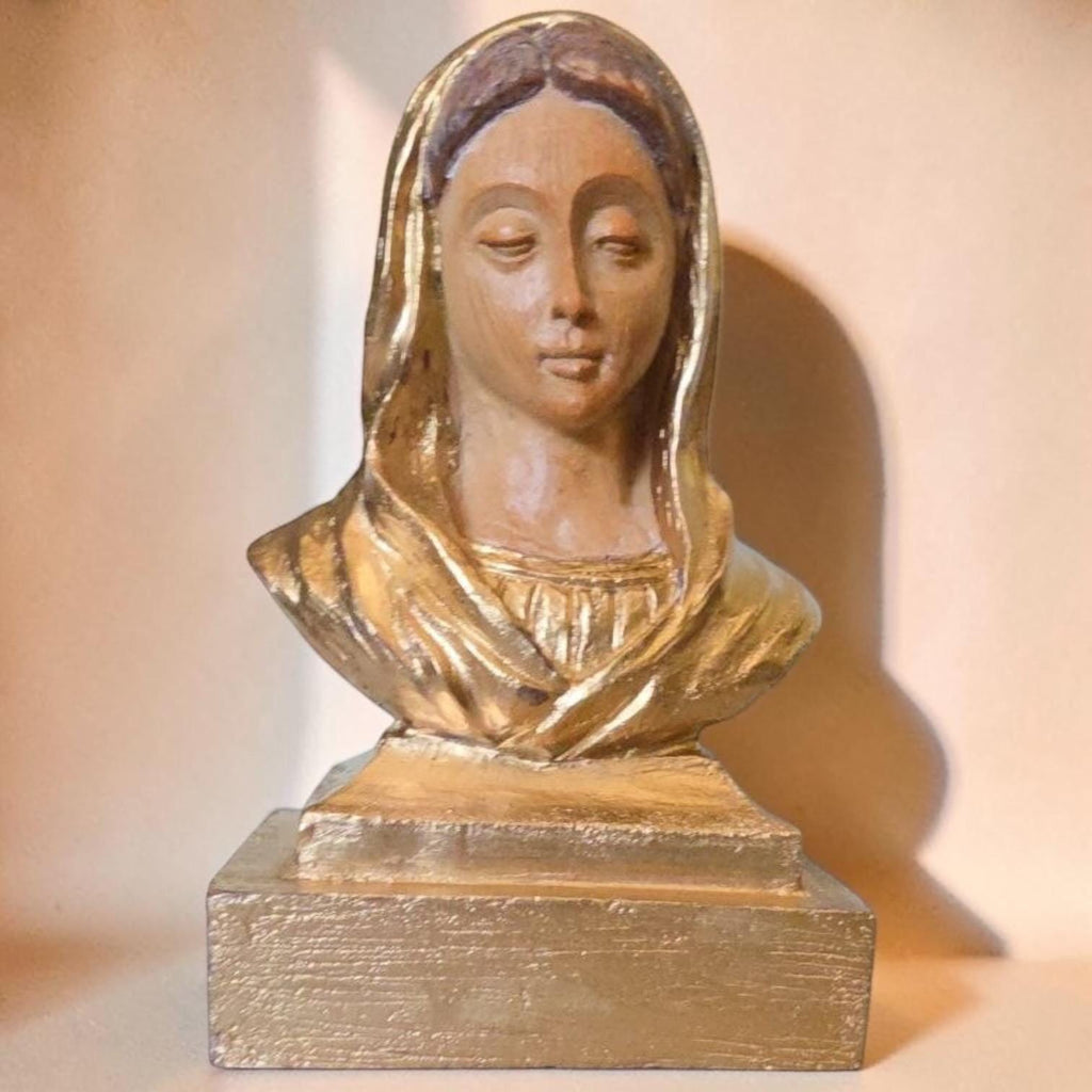 Gold Painted Virgin Mary bust statue alternate view