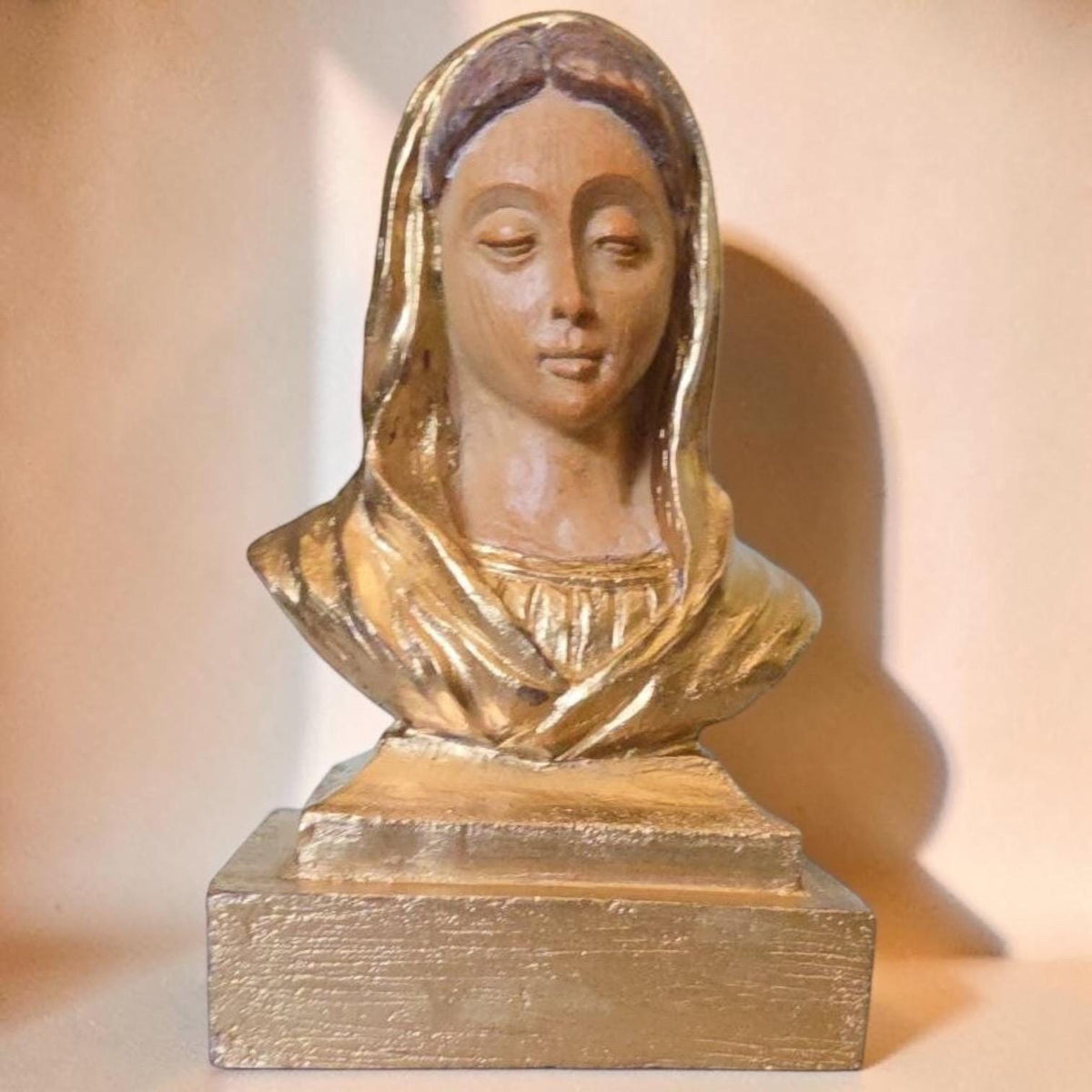 Gold Painted Virgin Mary bust statue alternate view