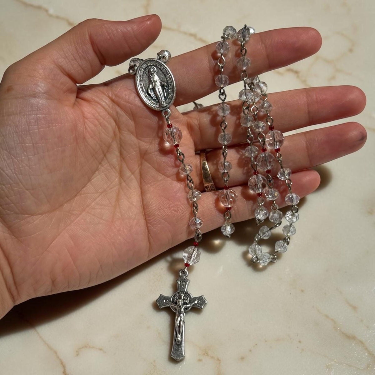 Crystal Miraculous Medal Rosary detail view