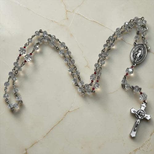 Crystal Miraculous Medal Rosary with St. Benedict crucifix