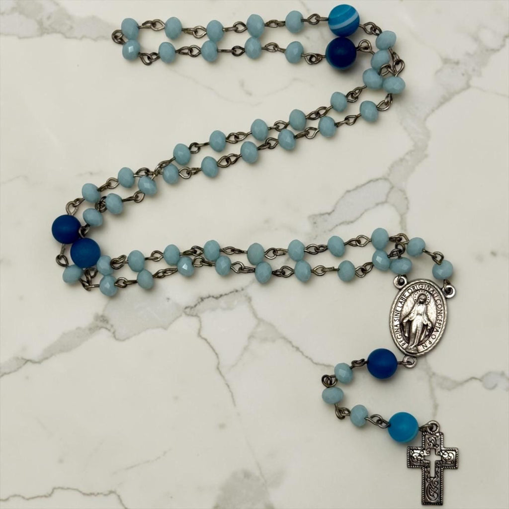Light Blue Miraculous Medal Rosary