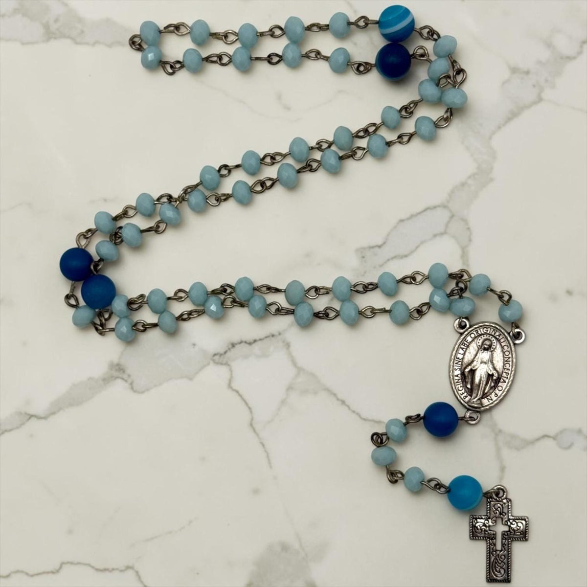 Light Blue Miraculous Medal Rosary