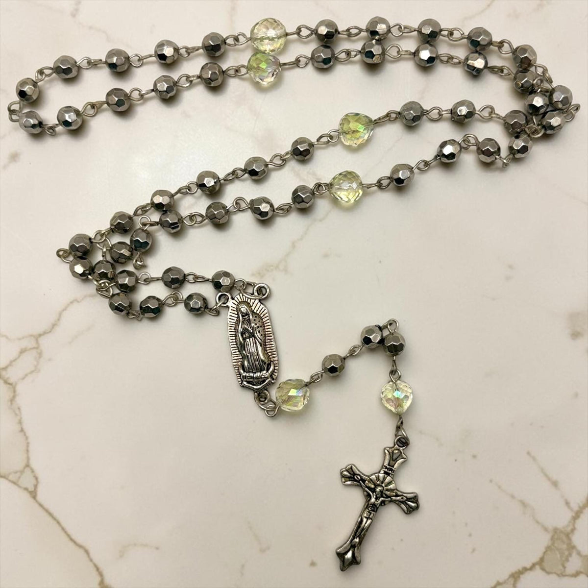 Pale Sage Crystal Our Lady of Guadalupe Rosary