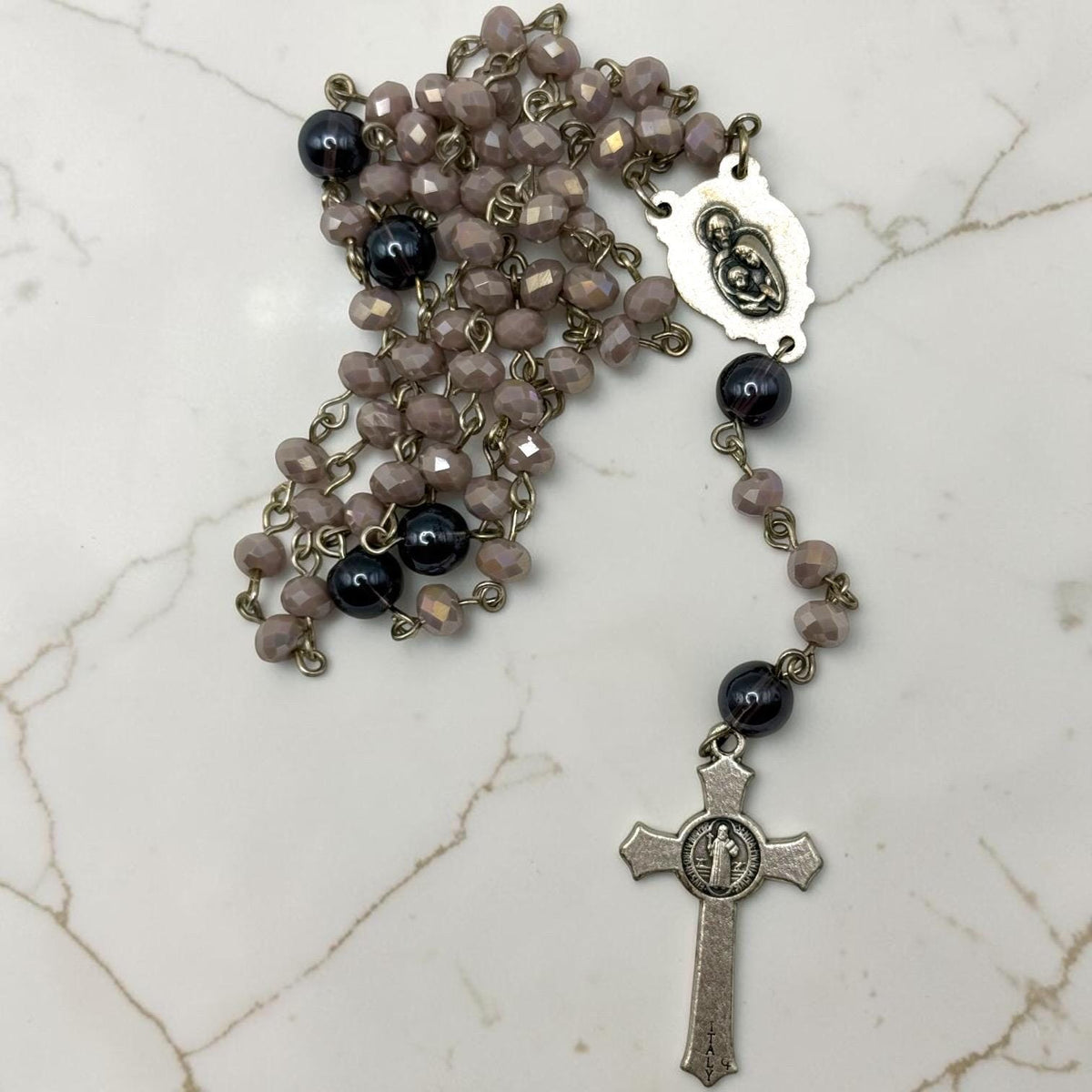 Purple Crystal Immaculate Heart Rosary detail view