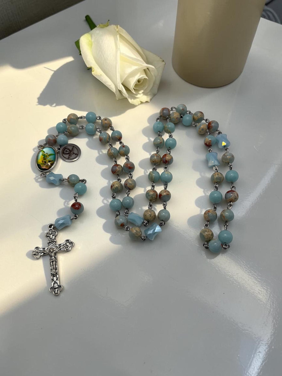 St. Michael Amazonite and Jasper Rosary