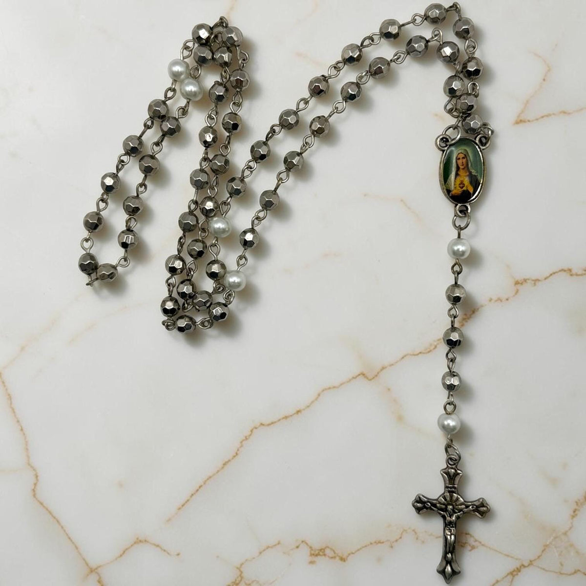 Silver Metallic Immaculate Heart Rosary alternate view