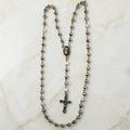 Silver Metallic and White Pearl Immaculate Heart Rosary
