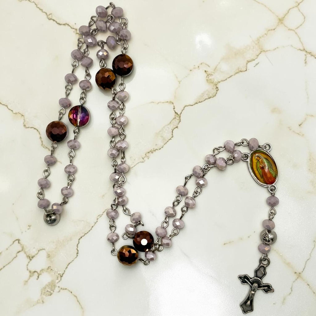 Purple magnetic rosary bracelet detail view