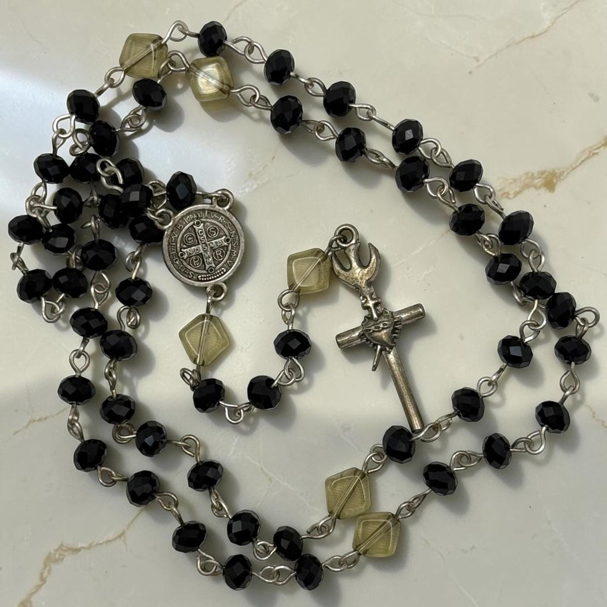 Black Faceted Crystal St. Benedict Rosary alternate view