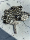 Silver Hematite Medjugorje Rosary with St. Benedict crucifix