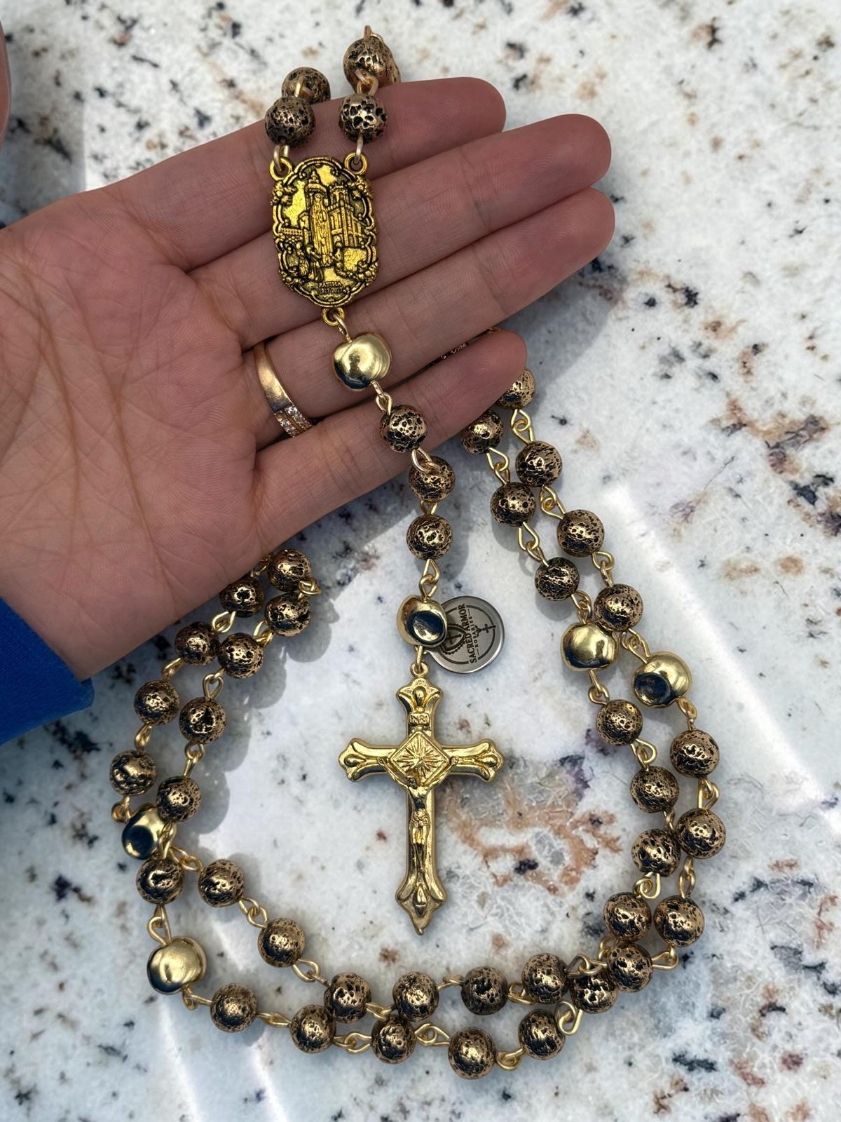 Our Lady of Fatima Lava Stone Rosary detail view