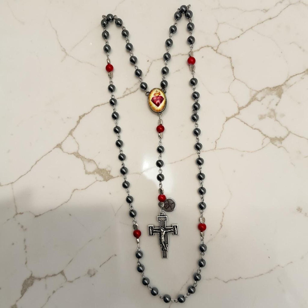 Heavy Hematite Sacred Heart Rosary alternate view