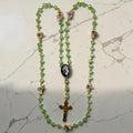 Green Crystal St. Joseph 8 Mysteries Chaplet with floral beads