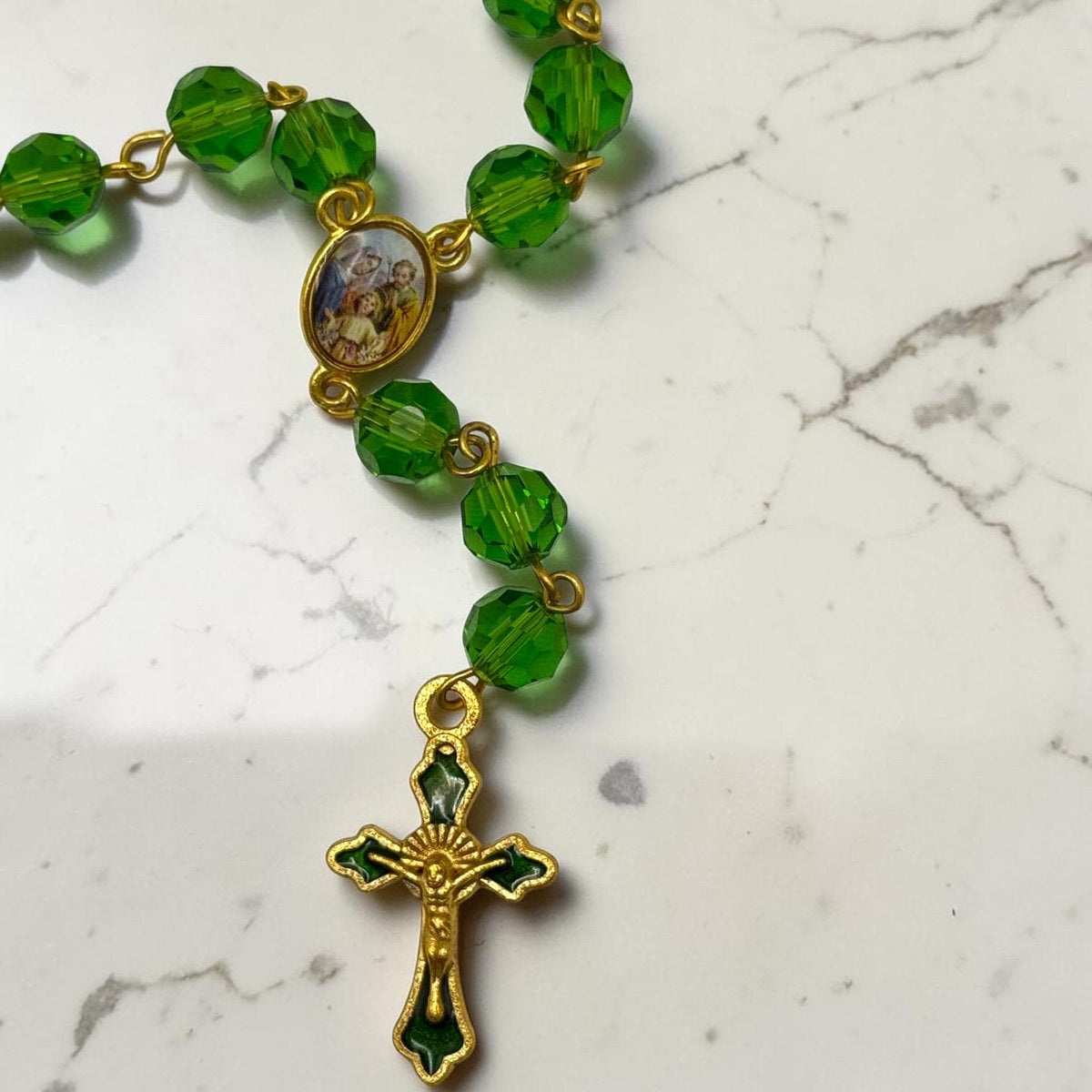 Green Crystal St. Joseph Chaplet alternate view